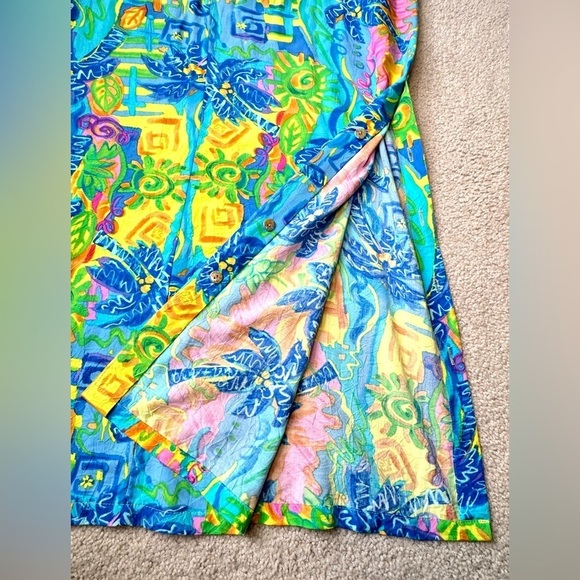 Xtreme Island Design Tropical Maxi Shift Dress Short Sleeve Pockets Large - Picture 3 of 11